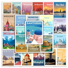 World Landmark Famous City Buildings Stickers Travel Beautiful Scenery PVC Water picture