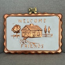 Vtg Himark Copper Shoppe Mold Welcome Friends Hanging Bow Fall Wall Art picture