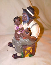 Painted Resin Hand Painted Grandfather Holding Child Figurine People Decor picture