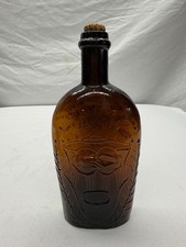 Antique 1860's - Amber Half Pint Union Clasped Hands Flask - Pittsburgh picture