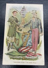 Postcard Patriotic Uncle Sam Shakes Hand of Irishman in Washington DC Glitter picture