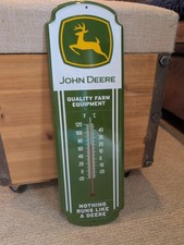 John Deere Farm Tractor Embossed Metal Sign Thermometer 18