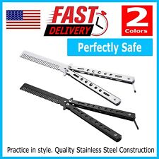 Butterfly Balisong Trainer Training COMB Knife Tool Metal Practice Black Silver picture