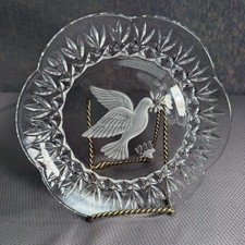 Vintage Gorham 1988 Annual  Lead Crystal Christmas Plate Dove Bird Retired picture