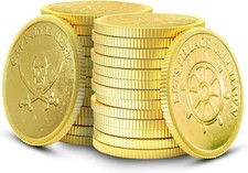 Metal Casino Golden Color Novelty Coins, Pirate Design, 1 Inch Diameter, Pack of picture