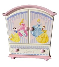 VTG Disney 4 Princesses Heavy Wooden Jewelry Box Armoire Belle, Cinderella…Etc picture