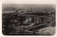 Bird's-Eye View Building the Dam on Au Sable River MI RPPC Photo Postcard COPY picture