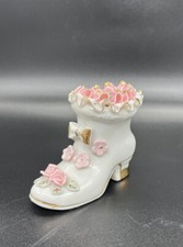 Vintage Porcelain Pink Gold Ruffles Flowers Gold Heel Shoe Slipper picture