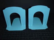 Pr Vtg Demco Art Deco Style Metal Bookends Robin's Egg BLue 5.5
