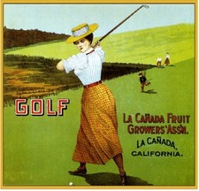 La Canada Los Angeles California Golf Orange Citrus Fruit Crate Label Art Print picture