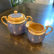 Vintage Lustreware Sugar Bowl and Creamer Set - Lilac and Peach picture