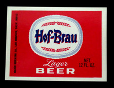 Original Vintage Hof-Brau Lager Beer Label Los Angeles CA picture
