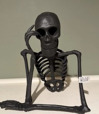 Pottery Barn Halloween THINKING SKELETON Book Sitter Art Skull Sculpture Black  picture