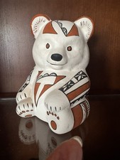 Isleta Native Handmade Pottery Bear Figurine Hand Painted by Eliz Olguin. picture
