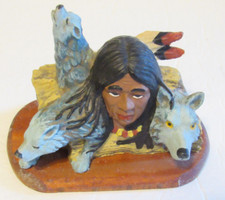 Resin Figurine Native American With Wolves Colorful  4