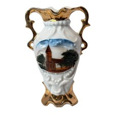 BROOKS MAINE ME Antique UNION CHURCH Souvenir HC JENKINS TRINKET PAINTED VASE picture