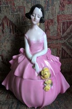 1930's-1940's Nancy Pert Porcelain Dresser Doll Pink Dress Yellow Roses Germany  picture