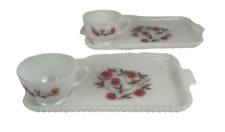 FireKing Fleurette Milk Glass Snack Trays Set 2 Sets Cup-SMALL CUPS - 1 Sided picture