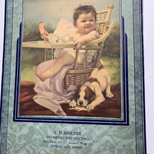1935 Marysville Kansas Calendar Brolyer plumbing Baby & Dog Adelaide Hiebel Art picture