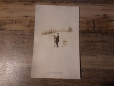 VINTAGE RPPC MT. WASHINGTON HUNTER TRAPPER WITH BIG CAT GUN SNOWSHOES POSTCARD picture