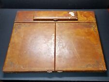 Antique Portable Folding Leather Desk Blotter w/Pen Box ~ Cuir Veritable France picture