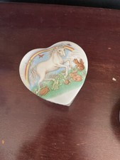 Vtg Papel Heart Shaped Trinket Box Porcelain Ceramic Unicorn Rainbow Fantasy 3