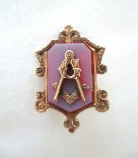 Antique, MASONIC, Gold Filled, BANDED Agate, LAPEL PIN picture