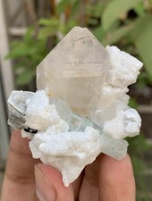 76 Gm Aquamarine Crystal With Quartz And Feldspar Specimen From Pakistan picture