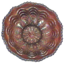Fenton Peacock Tail Bowl Carnival Glass Amethyst Wide Panel Exterior Antique picture