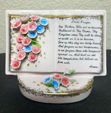 Lefton Vintage Hand Painted Glazed Ceramic Planter Lord's Prayer Floral picture