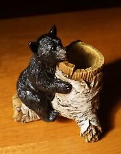 Black Bear Cub Birch Tree Stump Toothpick Holder Cabin Lodge Home Decor NEW picture