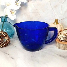 Cobalt Blue Depression Style Glass Measuring Cup & Mixing Bowl, Vintage Kitchen picture