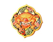 Tibetan Buddhist Deity Mahakala Face – Hand Carved Wood Wall Hanging, Handmade picture