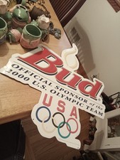 2000 BUD OFFICIAL SPONSOR US OLYMPIC TEAM FLAME TIN SIGN OLYMPICS BUDWEISER BEER picture