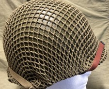 ORIGINAL WWII Square Pattern Camo Net Cut for M1 Steel Helmet w/3 Foliage Holes picture