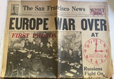 1945 San Francisco News,  WWII Newspaper WAR OVER EUROPE - Rare  local SF paper picture