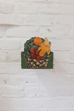 VTG Oval Tin Cache Pot Planter Scalloped Handpainted Basket Banana Oranges picture