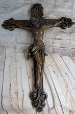Wall Mount Hanging Bronze Crucifix Sculpture Jesus on Cross Christian Decor 20