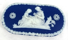 Wedgwood Blue Jasperware 1860s Mother And Child Match/Vesta Box 3.75