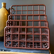 Vtg 1980s YAFFA Desk Organizer Brown Plastic Grid Mail Letter Holder Wall Mount picture
