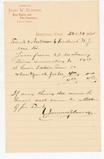 1895 Hartford CT James W Eldridge Insurance Letterhead Autograph Collector Lette picture