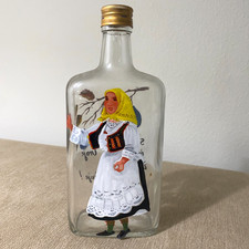VTG Croatian Hand Painted Liquor Bottle 1940s Woman in Traditional Garb Folk Art picture