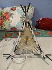 Vintage Native American Teepee Lamp Metal Leather Native Art Decor picture