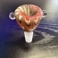 Clover Glass 14MM Slide Bowl For a Water Pipe/Bong Red Brown Minty White Swirl picture