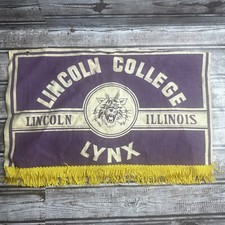 Vtg Lincoln College Lynx Lincoln, Illinois Felt Flag Pennant Banner Logo 16 X 10 picture