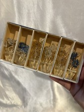 Antique Czech Glass 6 Place Card Holders Set Czechoslovakia Flowers Original box picture