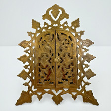 Vintage Moroccan Style Brass Picture Frame Triptych w/ Doors Made in India Boho picture