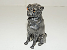 Vintage Rare Pug Dog Metal Figural Salt Pepper Shaker w/ Glass Eyes, 2 5/8