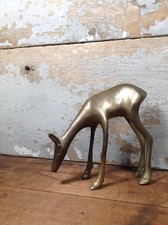 Vintage Brass Deer Fawn Doe Statue Figurine Christmas Rustic Farm House Winter picture