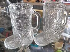 Vintage Libbey of Canada Clear Glass Western Cowboy Boot Mug Glass Lot of 2 picture